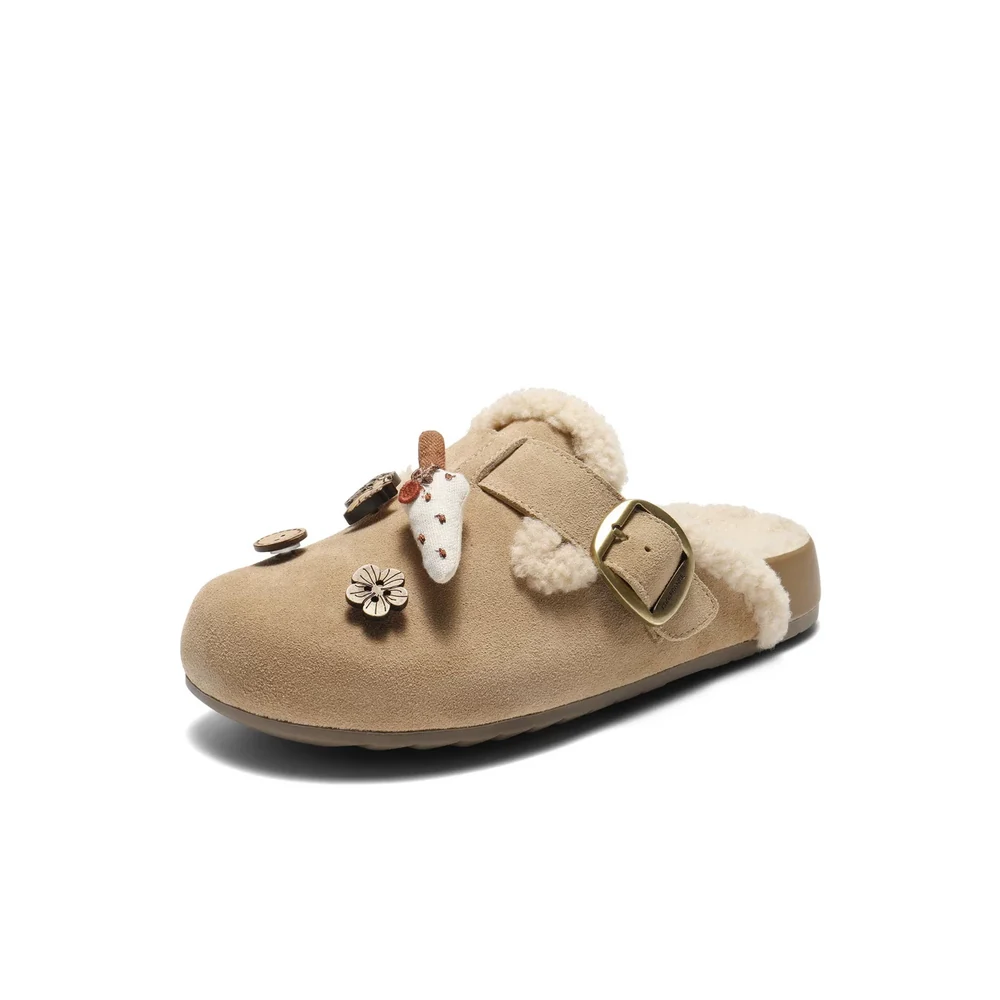 Custom Charm-Detail Plush Mules — E7Y1D E7Y1D